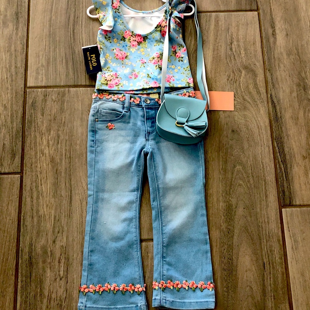 Sky blue floral 3-piece outfit